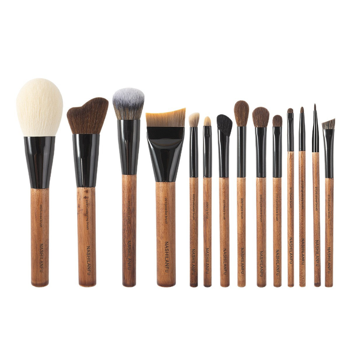 14-Piece Wooden Handle Makeup Brush Set