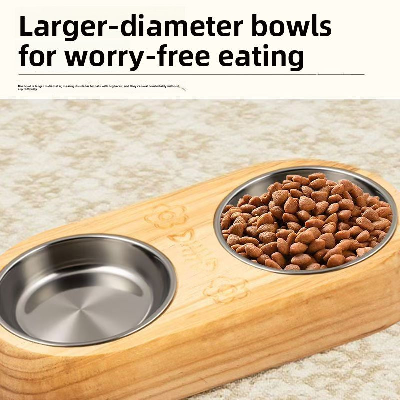 Stainless Steel Pet Bowl with Wood Base