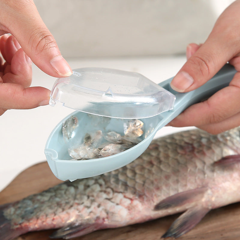 Fish scaler removal tool with lid scraper