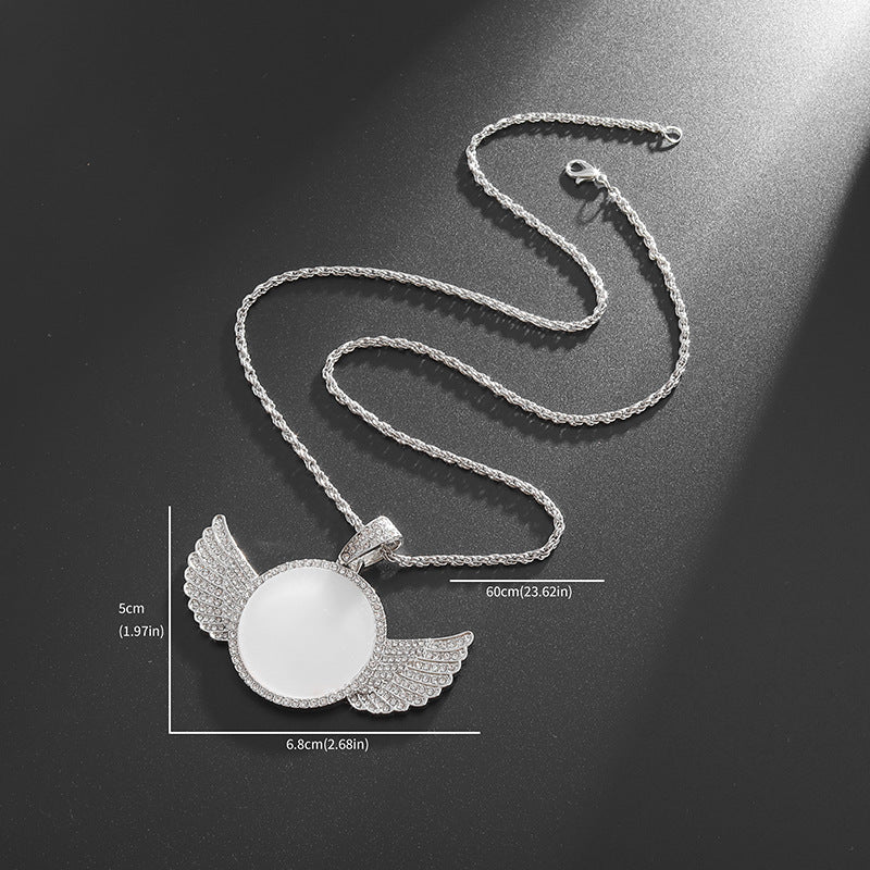 Round Wings Photo Frame Mirror Pendant Necklace