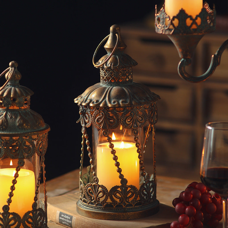 European Vintage Metal Glass Candle Holder