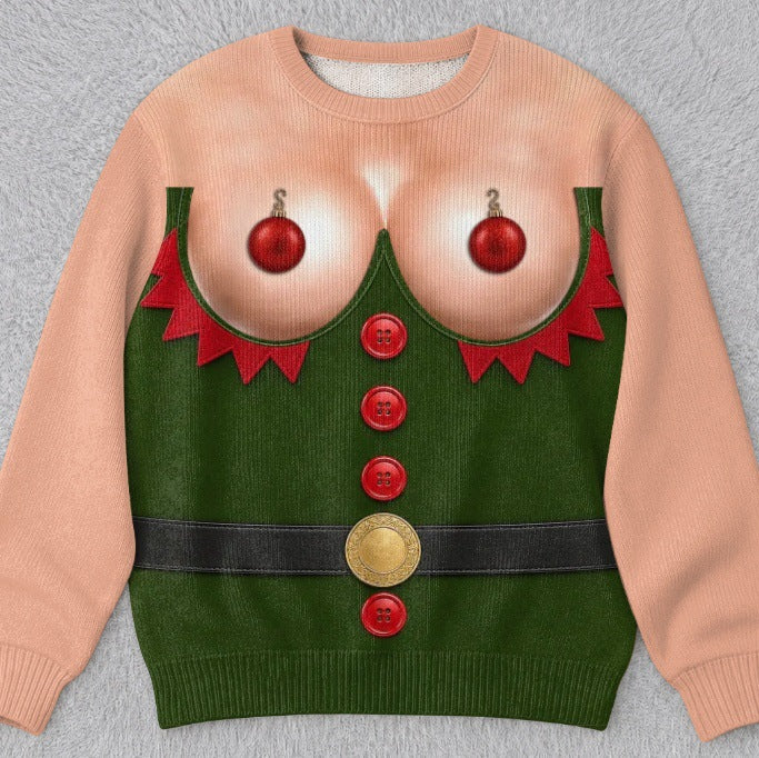 Womens 3D Printed Christmas Sweater Pullover Fleece Knit Top