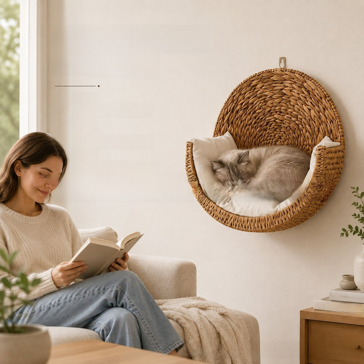 Handwoven Hanging Cat Bed Cozy Suspended Nest