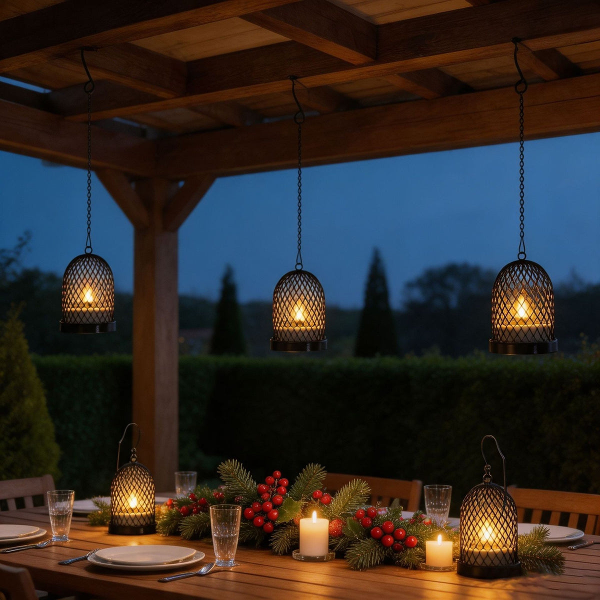 Solar Powered Hanging Lantern with Mesh Cover