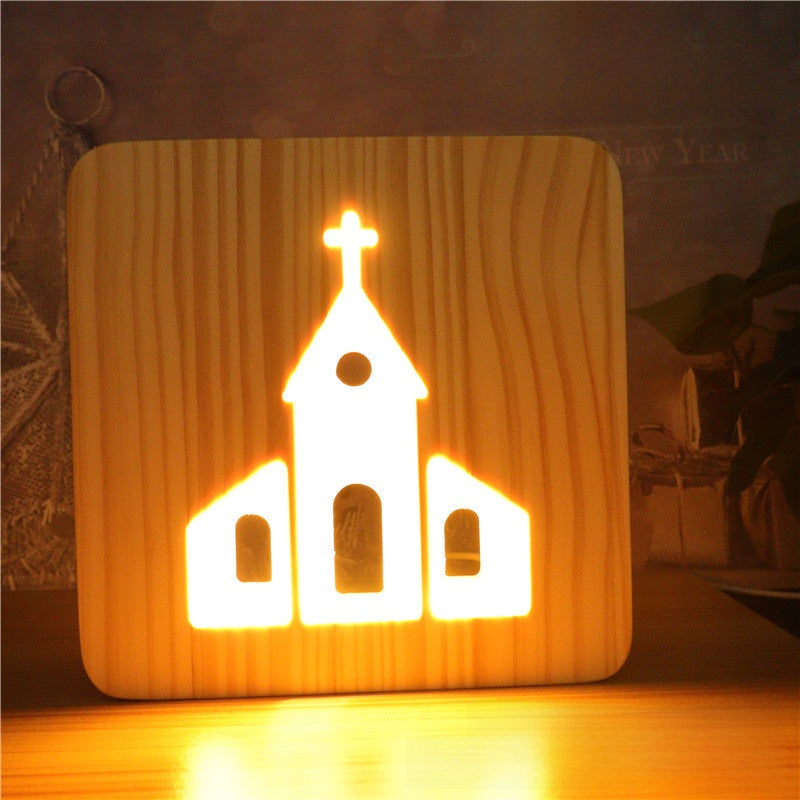3D Wooden Hollow Carved LED Night Light USB Powered Warm Desk Lamp