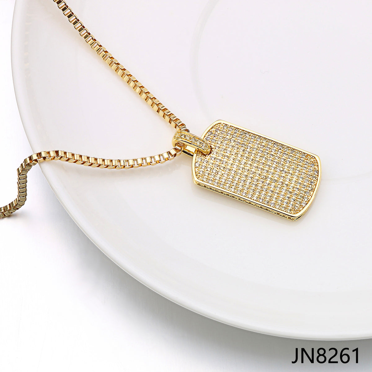 Hip Hop Square Dog Tag Zircon Necklace