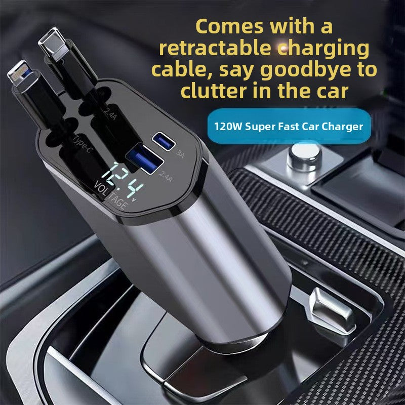 120W Retractable Cable Car Charger with Digital Display