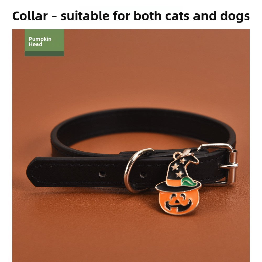 Halloween Pumpkin Lantern Pu Leather Dog Collar