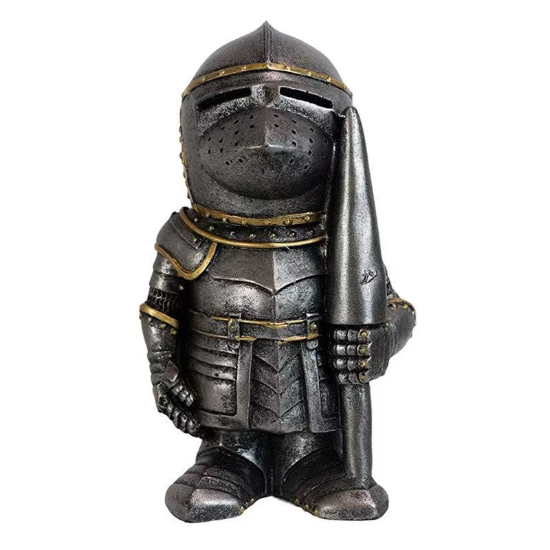 Hand-Painted Resin Gnome Knight with Axe Medieval Decor Ornament