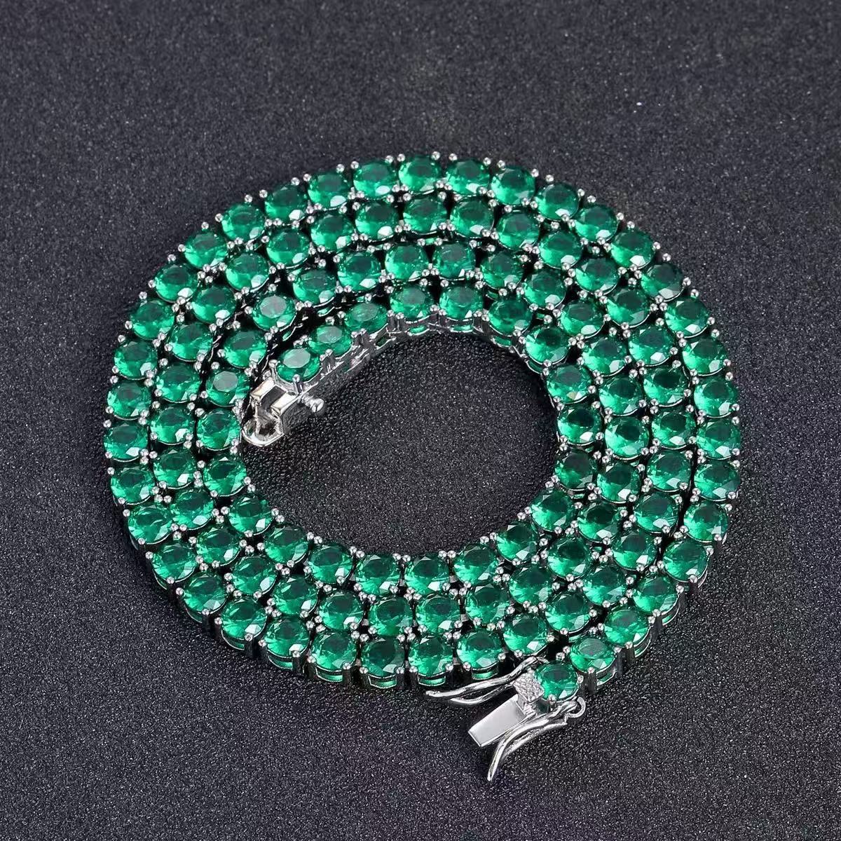 4mm Green Zircon Copper Plated Tennis Bracelet Necklace Set