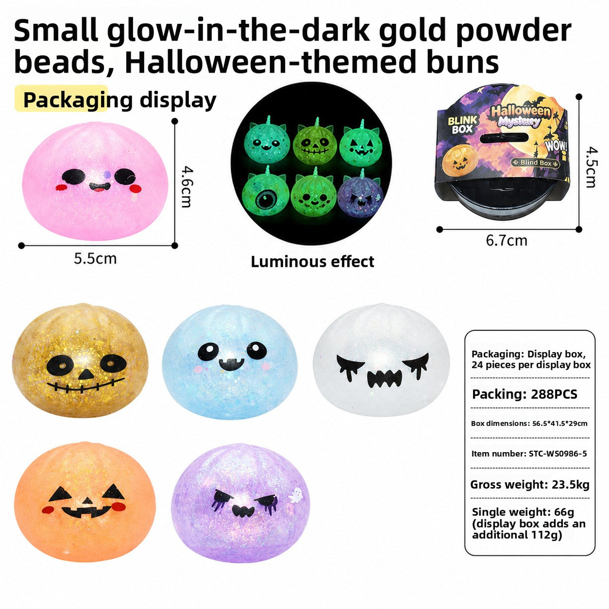 Halloween Christmas Squeeze Toy Bun Glow in The Dark Stress Relief Novelty