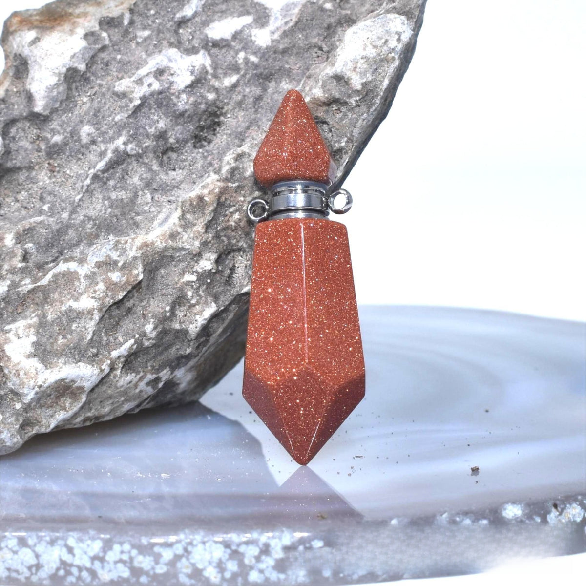 Natural Crystal Hexagonal Perfume Bottle Pendant