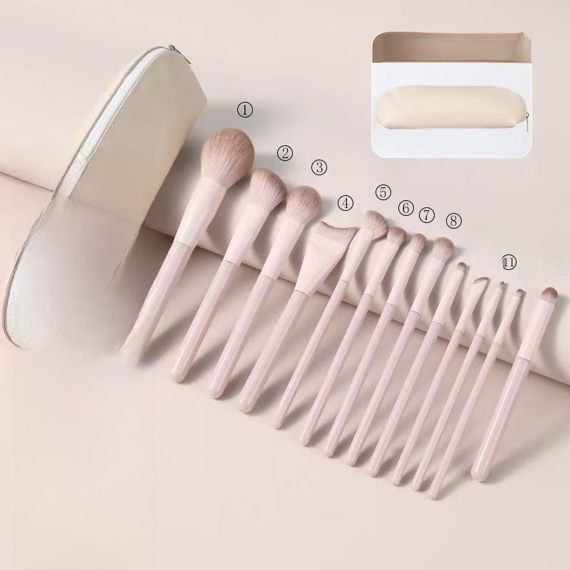 13-Piece Portable Makeup Brush Set Soft Artificial Fiber Bristles with Bag for Eyeshadow Blush Foundation