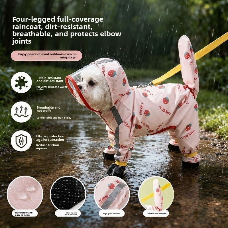 Dog fruit four-legged raincoat can be pulled four-legged waterproof